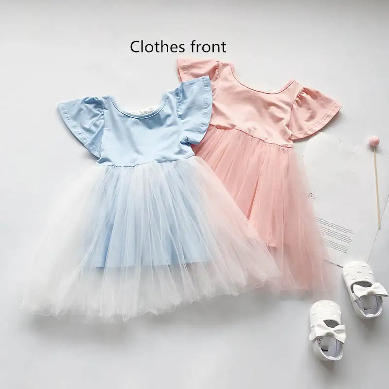 

Baby Girls' Dresses 2022 Summer New Cute Child Short Sleeve Mesh Splicing Princess Party Costume 2-6 Years Fashion Kids Clothing