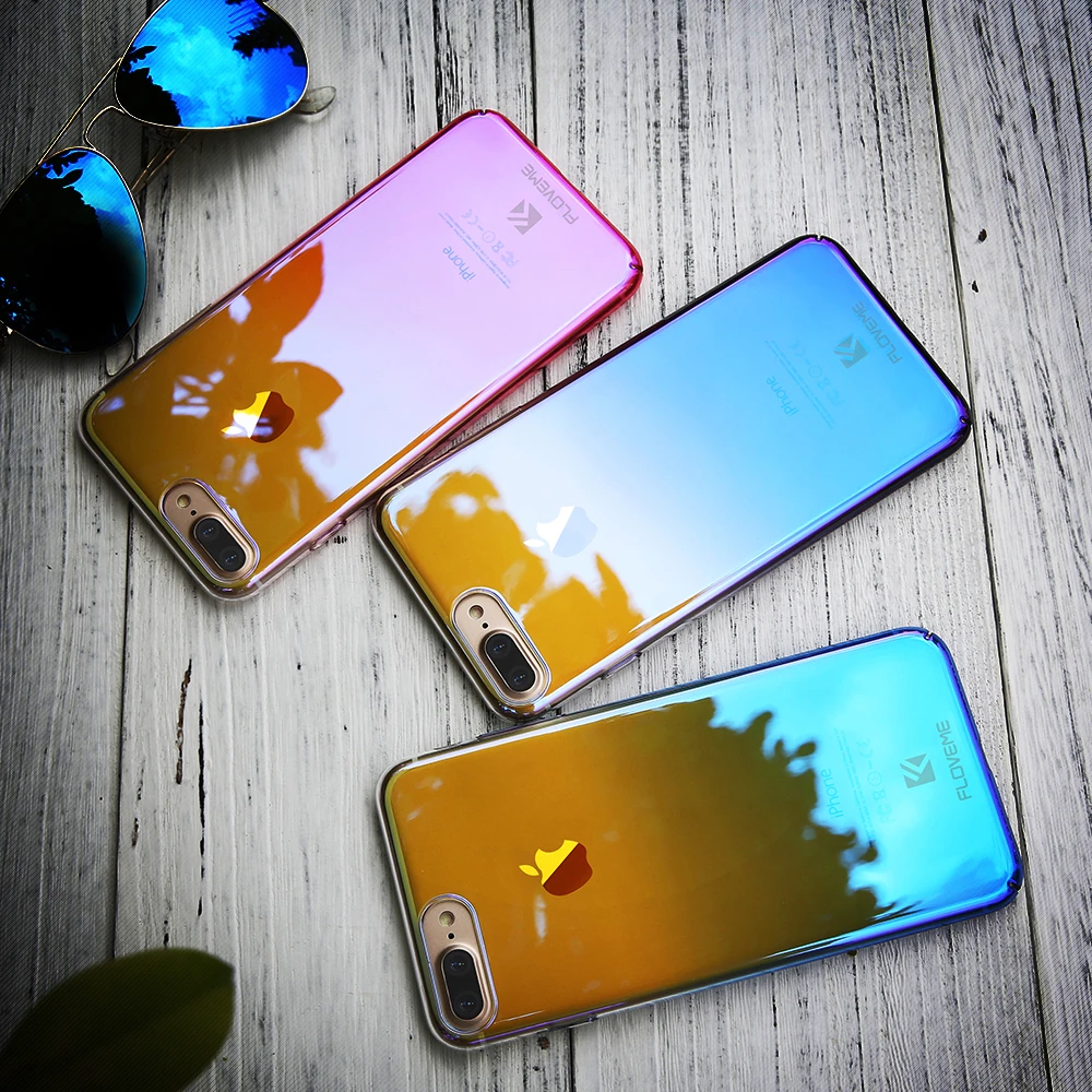 FLOVEME Blue Ray Phone Cases For iPhone 7 Plus Case Transparent Hard Protective Back Cover 8 Accessories |