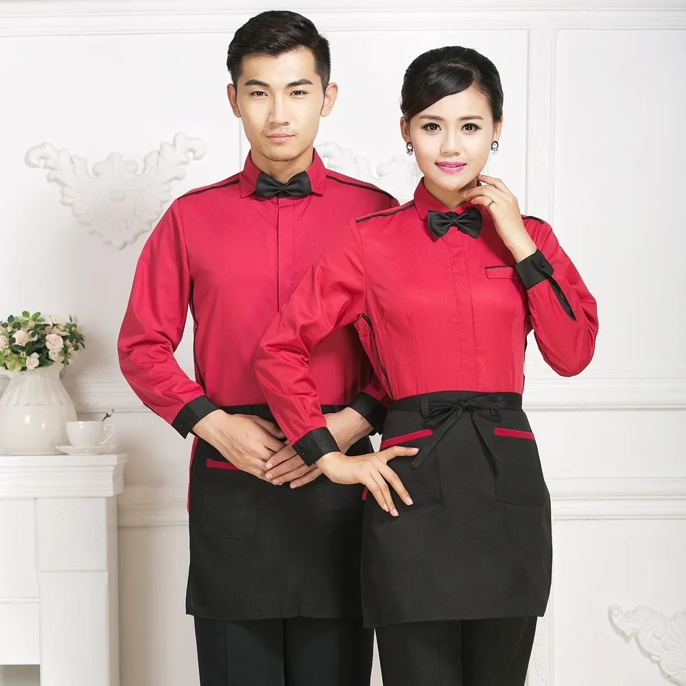 Hotel Waitress Overalls Jacket Dining Chinese Restaurant Women's Uniform Cafe Fast Sood Shop Long Sleeves Waiter Men Shirt H2352 |
