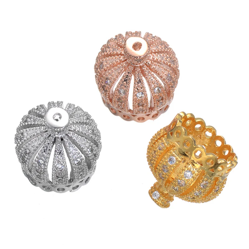 

JUYA Copper Cubic Zirconia Crown Loose Beads Caps DIY Handmade Jewelry Finding Accessories For Tassel Necklaces Earrings Making