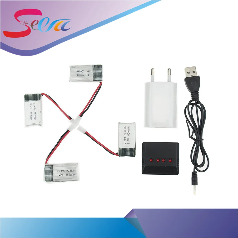 4 шт. 3.7 В 400 мАч Li-Po Батарея с x4 Зарядное устройство ЕС Plug Набор для Нибиру h99w jjrc h31 h98