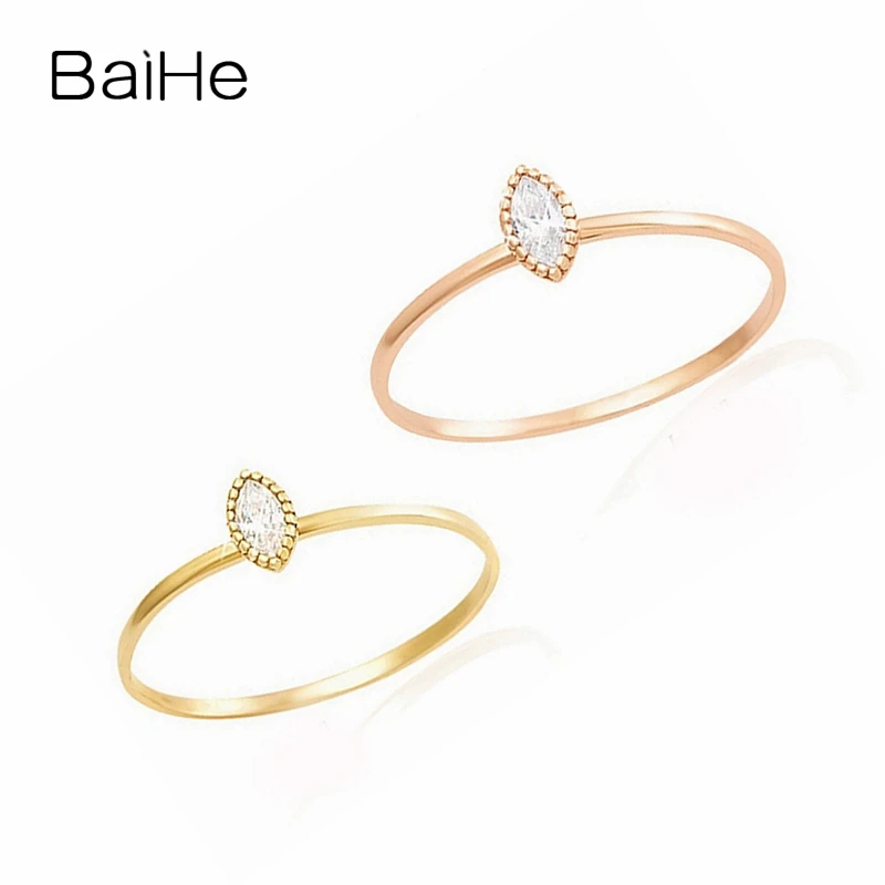 BAIHE Solid 18K желтое золото 0.05ct H/SI маркиза натуральный алмаз подарок на помолвку для