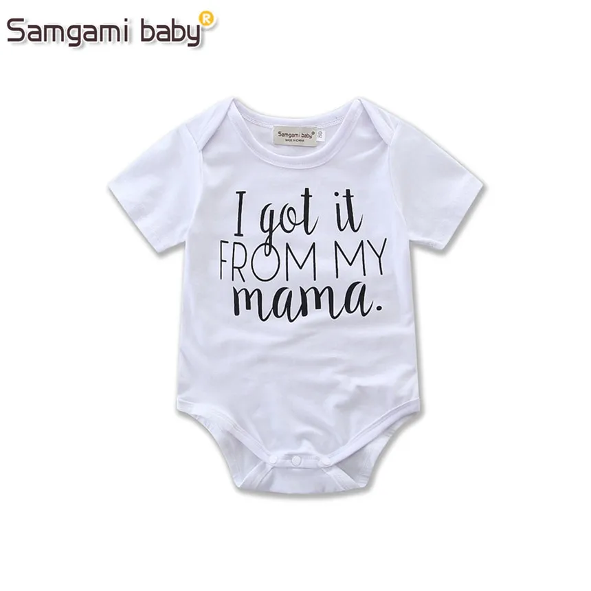 

SAMGAMI BABY Toddler Boy&Girl Clothing 2019 Summer White Short Sleeve Letter Printing Jumpsuits Cotton kids Romper 0-24M