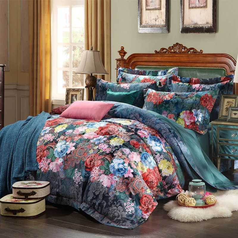4 шт. Комплект постельного белья из шелка хлопка сатина и жаккарда|jacquard duvet cover|king