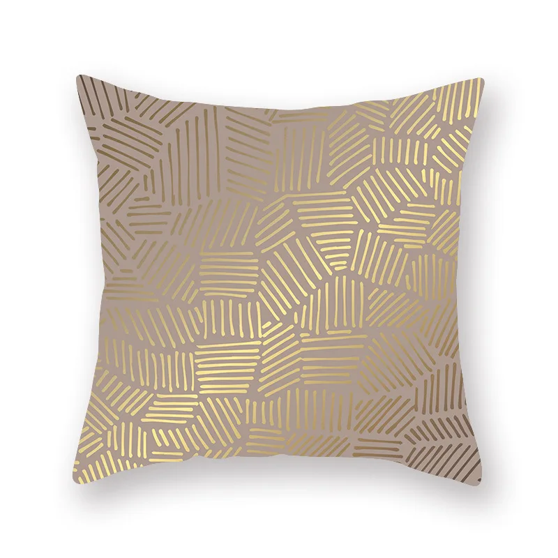 Декоративный чехол для подушек полиэстеровый золотого цвета с геометрическим