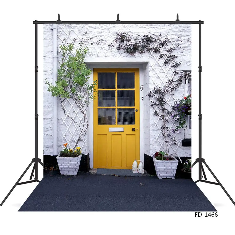 Photography Backgrounds for Photo Studio Yellow Door Brick Wall Vinyl Cloth Portrait Backdrops Kids Baby Photobooth | Электроника