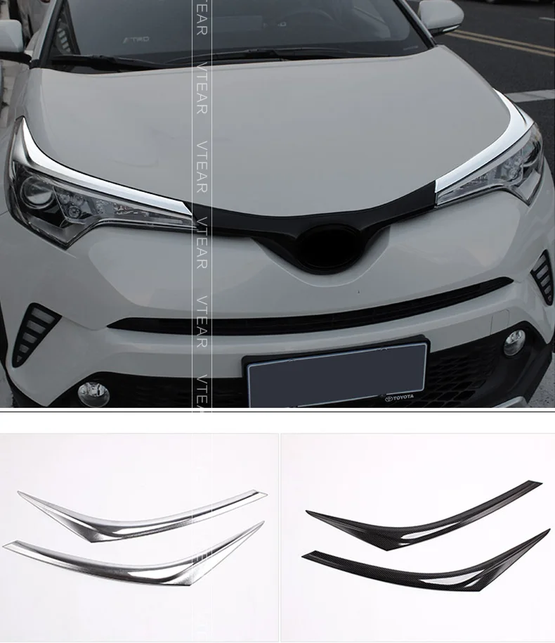 Vtear для Toyota C-HR CHR ABS автомобильный головной светильник s Рамка светильник крышка для бровей хромированная Накладка для стайлинга внешние аксессуары