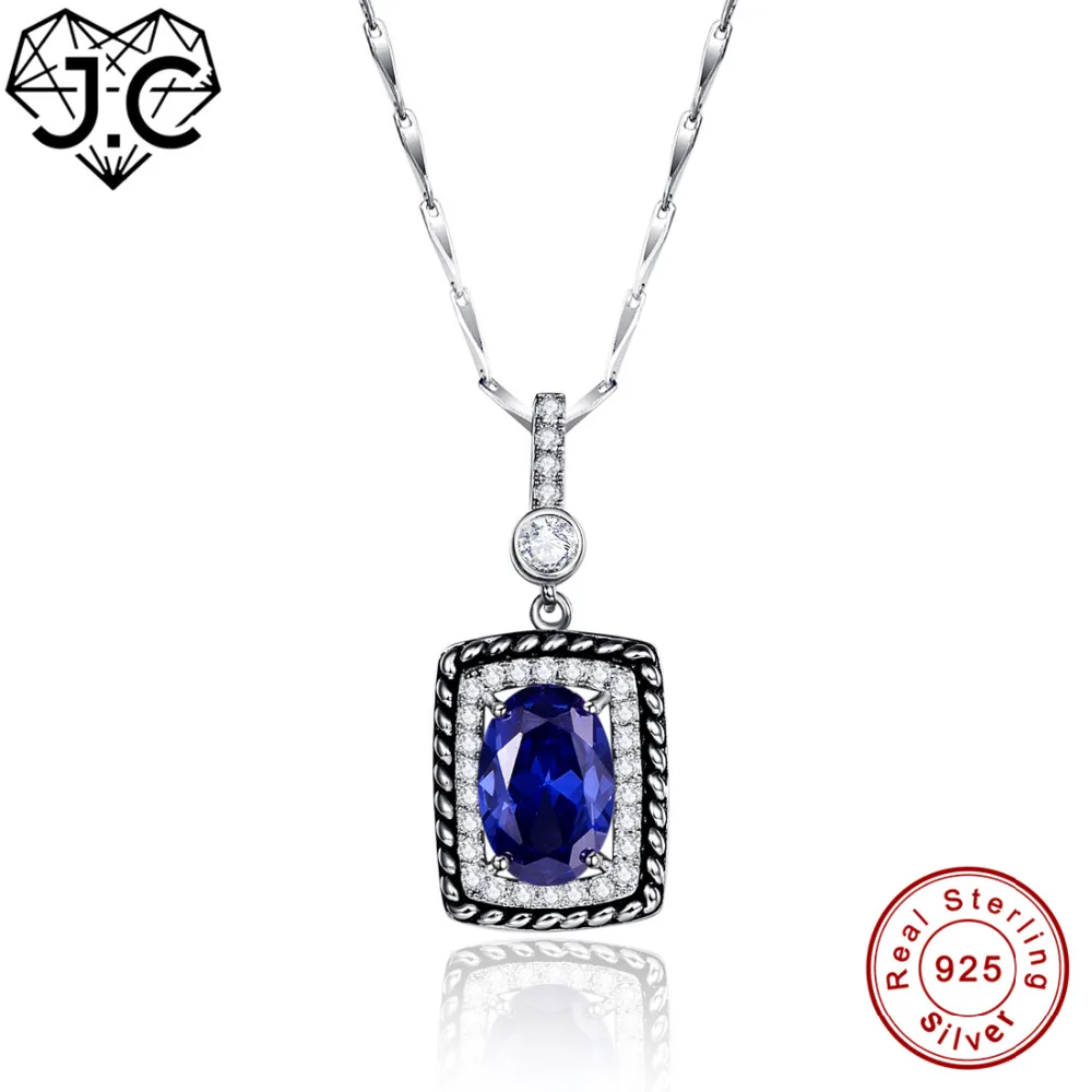 

J.C Women Vintage Design Pendant Ruby & Sapphire Blue Topaz Solid 925 Sterling Silver Necklace Fine Jewelry for Girlfriend