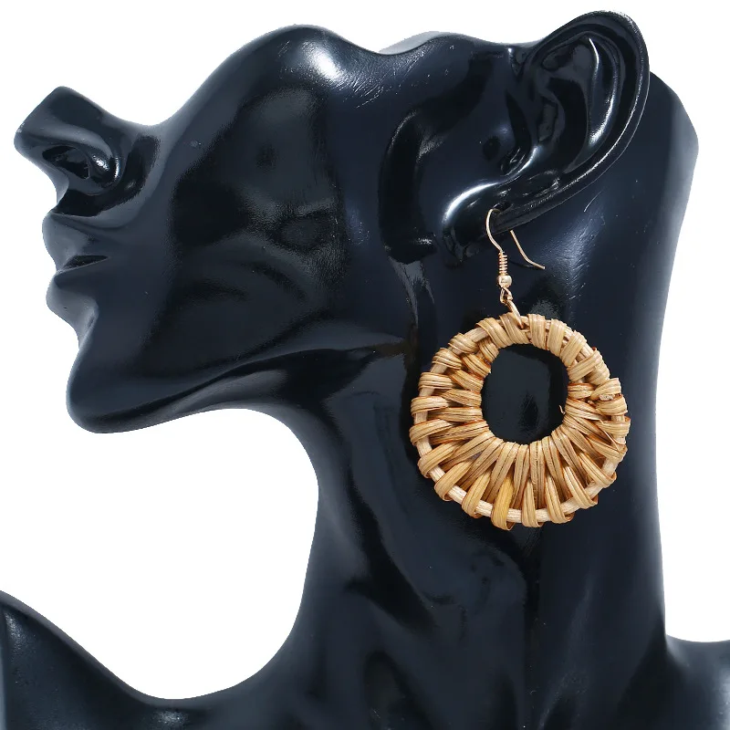 Новые плетеные серьги из бамбукового ротанга с соломенной лампочкой для женщин