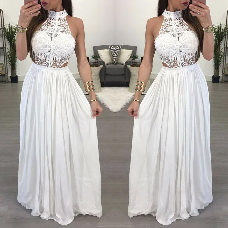Женское платье Макси Boho с цветочным кружевом однотонные платья белого и красного