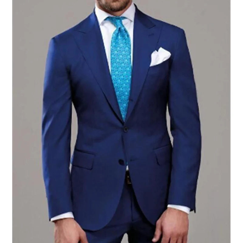 Из двух частей Синие Свадебные смокинги для жениха Slim Fit остроконечные лацканы