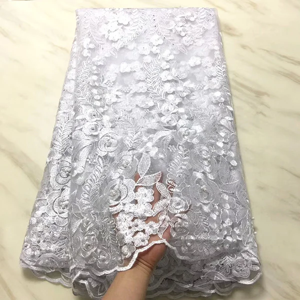 White Африканская тюль, кружевная ткань,, высокое качество, Королевский синий цвет, нигерийские кружевные ткани, вышивка, тюль, французская кружевная ткань - Цвет: White