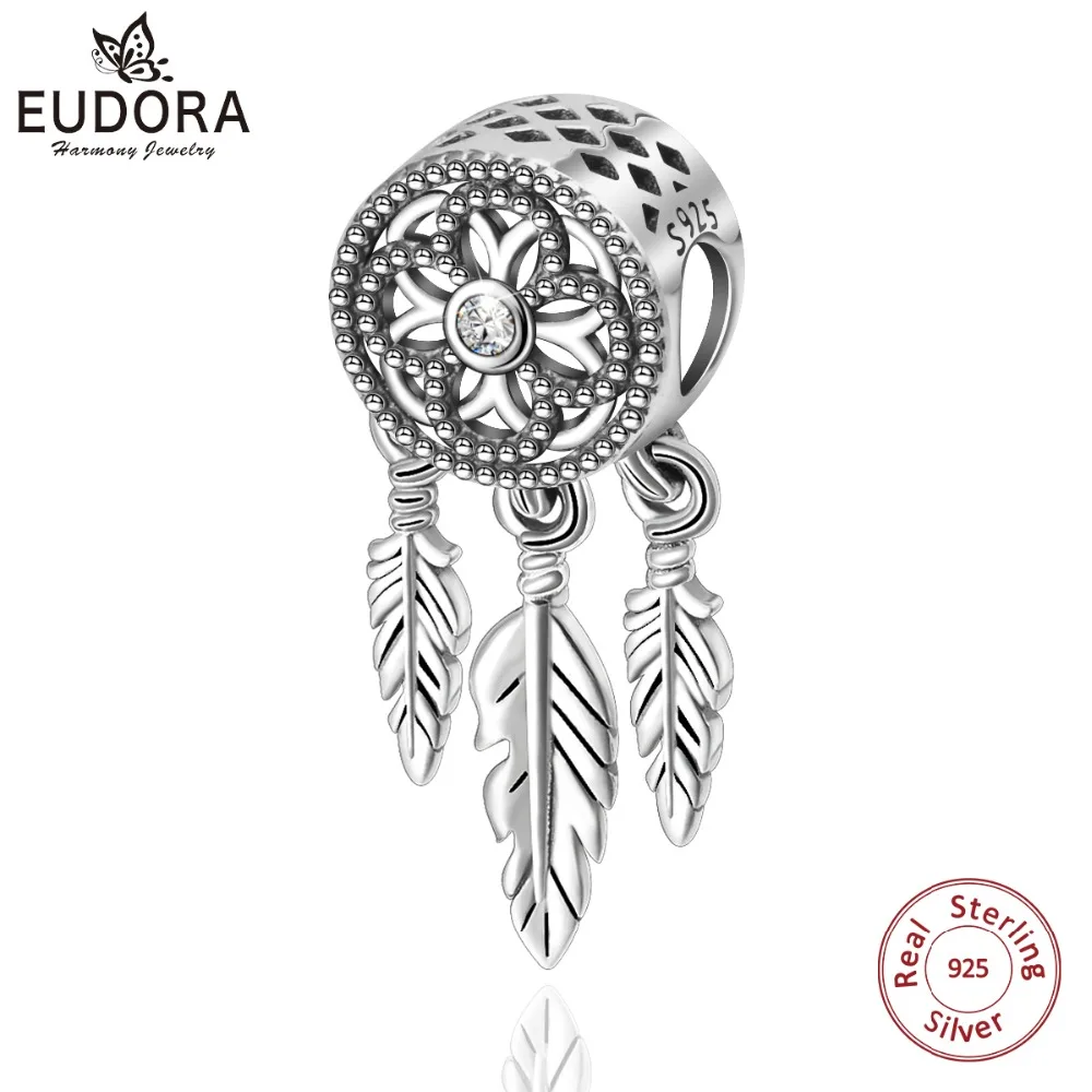 Женский браслет с подвеской EUDORA, из 100% 925 пробы серебра, с подвескойв виде пера, для самостоятельного изготовления ювелирных изделий CYZ062