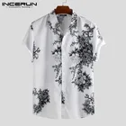 INCERUN Мужская рубашка в китайском стиле с цветочным принтом и отложным воротником для фитнеса с коротким рукавом, ретро топы для мужчин, Повседневная брендовая рубашка Camisa 2020