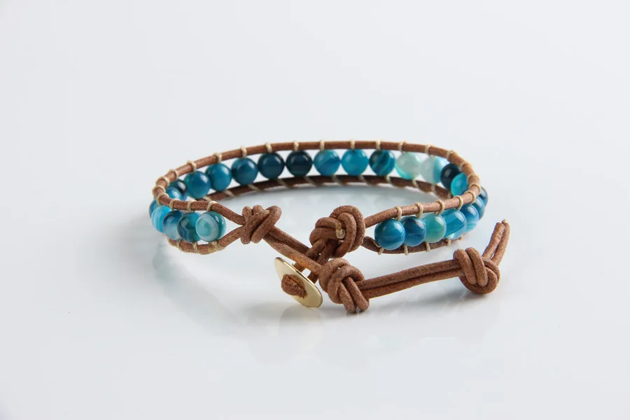 Новинка 1 прядь кожаный браслет из натурального синего оникса 6 мм бусины для