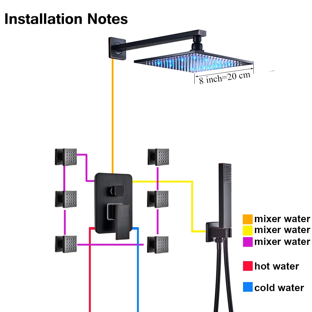 8 inch shower set Смеситель для ванной комнаты черный бронзовый дождевой Душ Ванна кран настенный Ванна смеситель для душа кран для ванной душ набор для душа - Цвет: 8 inch shower set