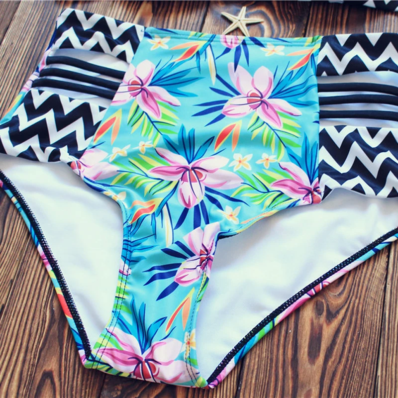 2017 Sexy Цветочные Печати Bikinis Высокая Талия Купальник Низ Push up Женщин Купальники