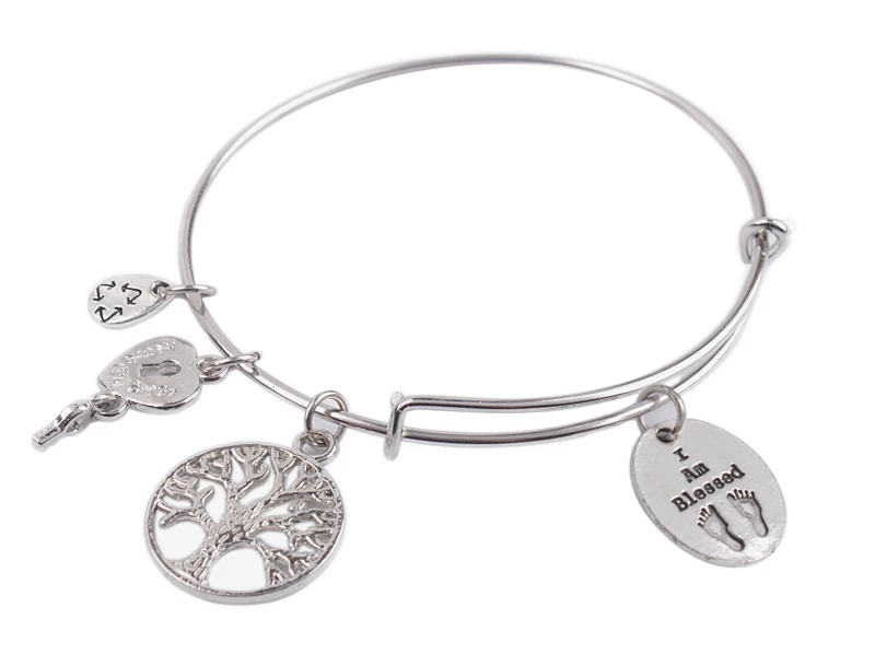 

5PCS Expandable Wire Bangle I Am Blessed Charm Bracelet #92078