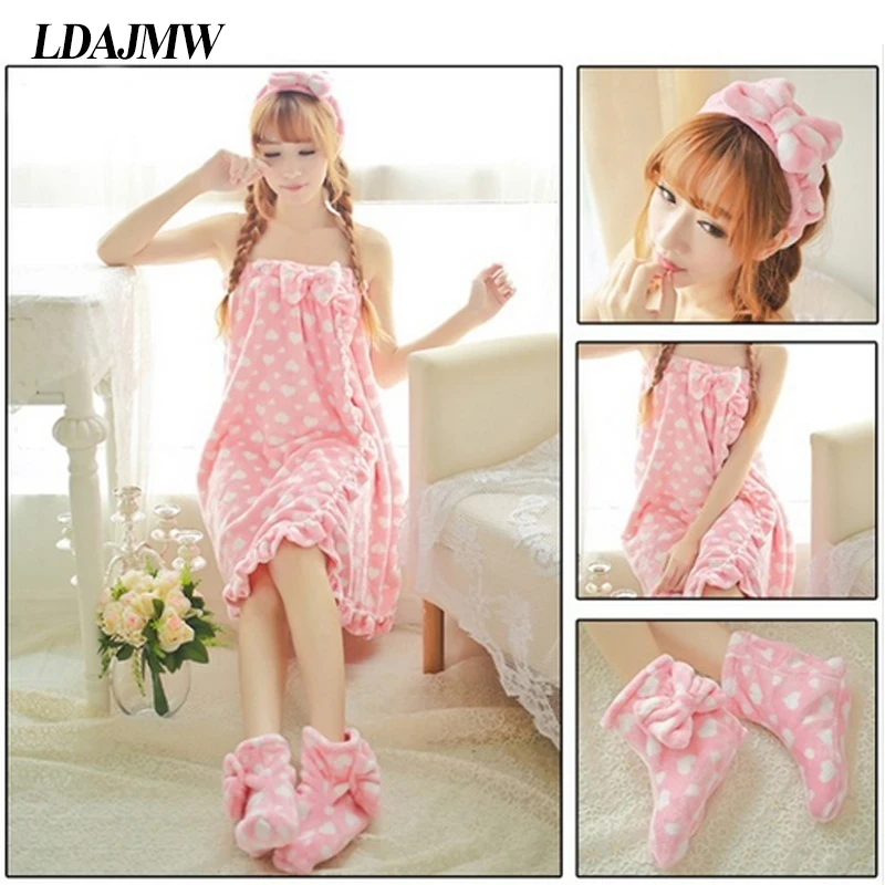 3 шт./компл. Зимний милый фланелевый Халат комплект банных полотенец на груди с