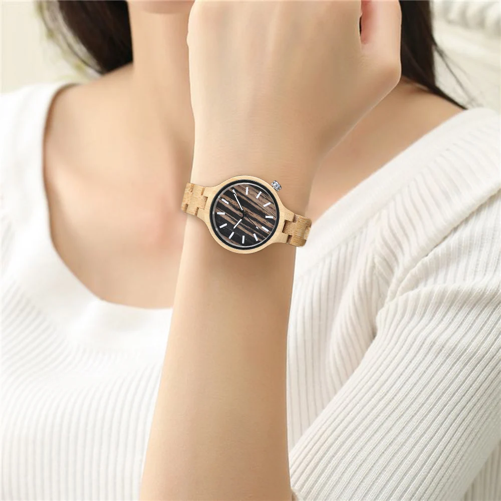 

Elegant Women' Watches 100% Bamboo Band Strap Clasp Ladies Bracelet Handmade Wooden Watch Creative Sports Clock Popular Gift