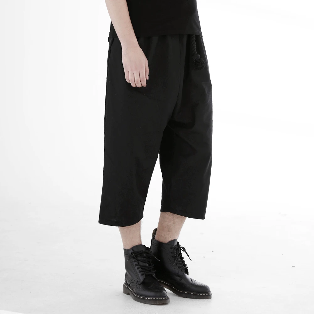 

Punk Fashion Halloween Party Men's Black Pants Calf Length Trousers Elastic Waist Casual Pants Summer New Arrival