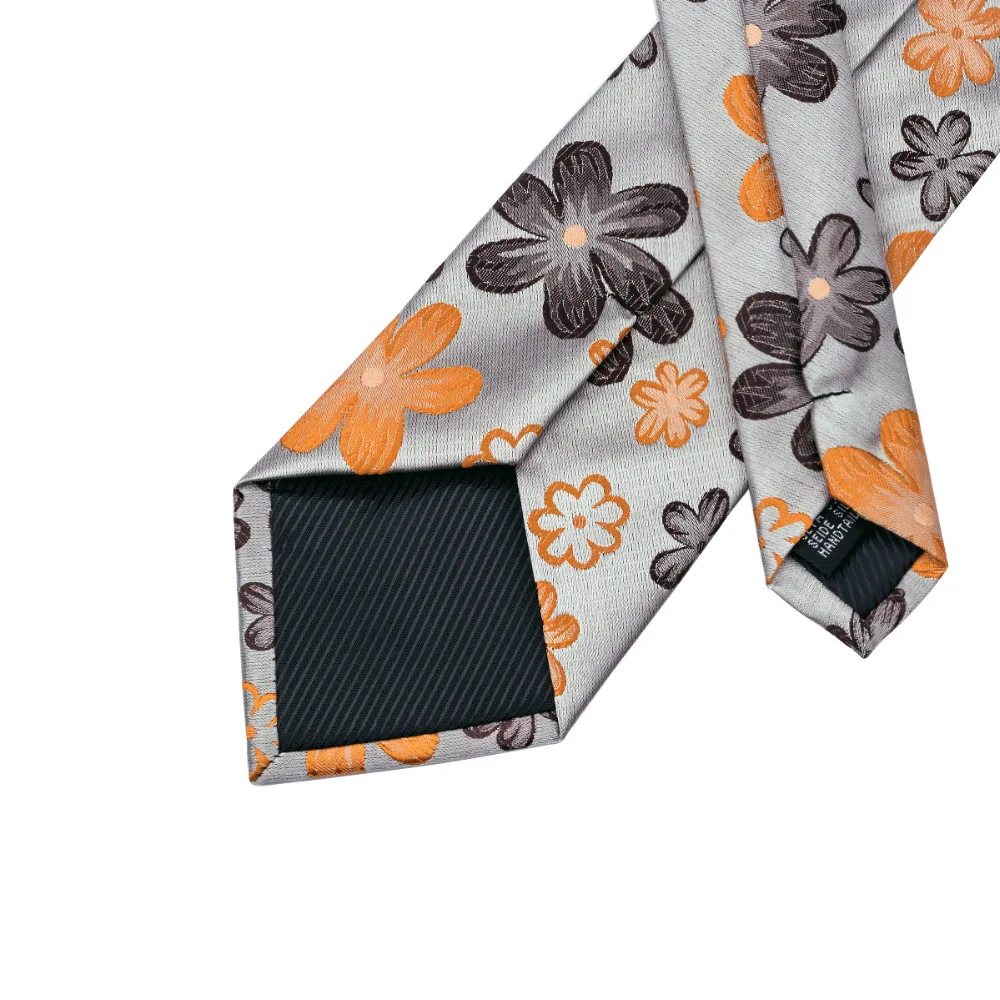SN-1016 серый оранжевый коричневый цветочный галстук наборы запонок Hanky мужские 100%