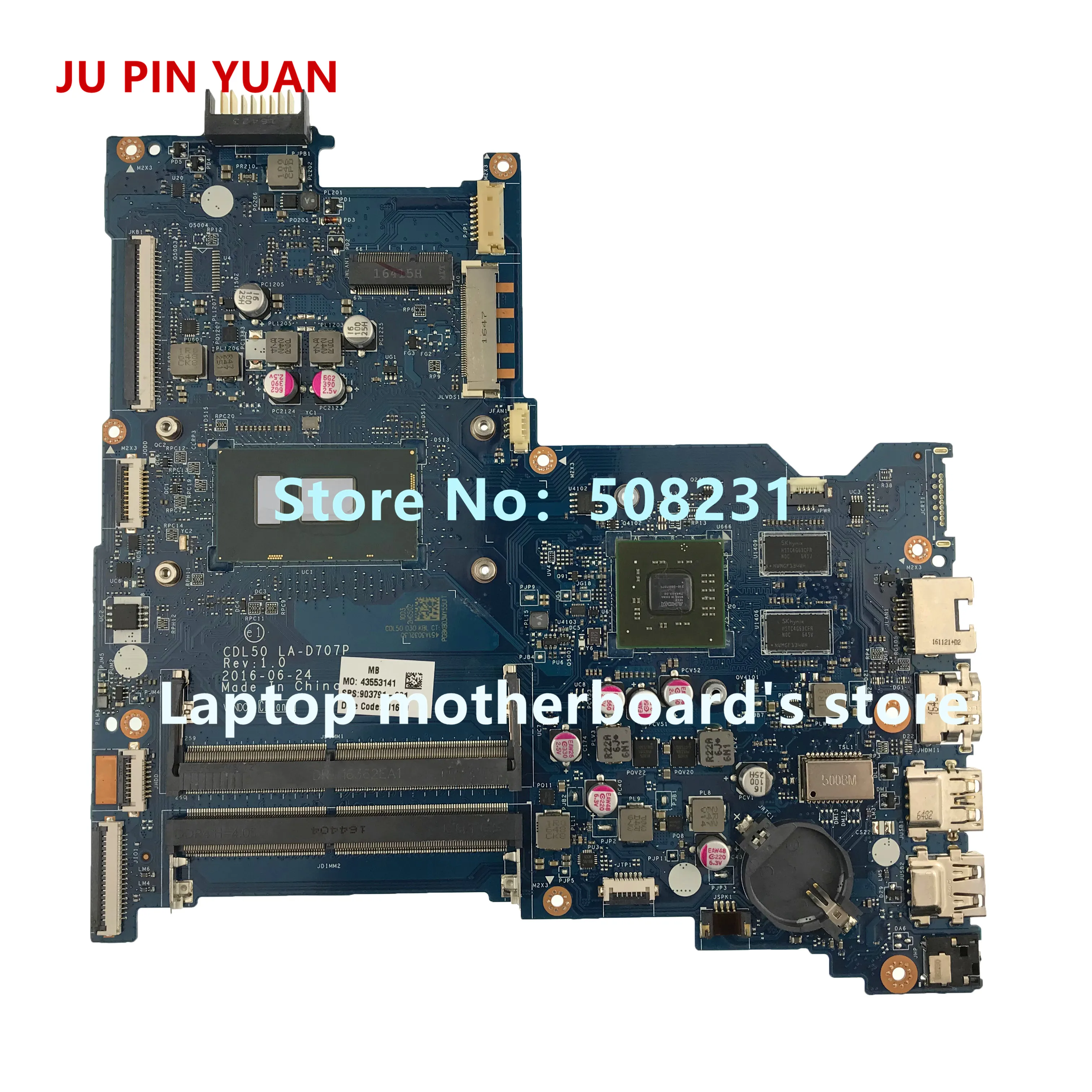 Ju pin yuan 915468-601 915468-001 аккумулятор большой емкости DAG37DMBAD0 материнская плата для ноутбука для женщин, hp ноутбук 17-W 17-AB Тетрадь ПК 1050 2 Гб i5-7300