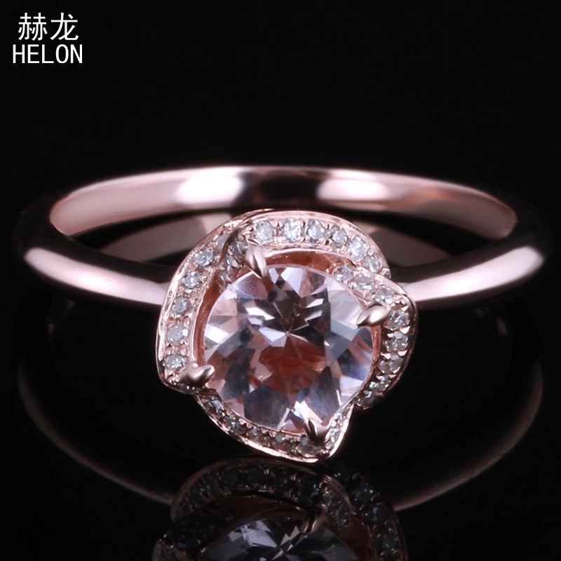 Женское Обручальное Кольцо HELON Solid 14 k розовое золото 6 5 мм круглое 0.65ct настоящее