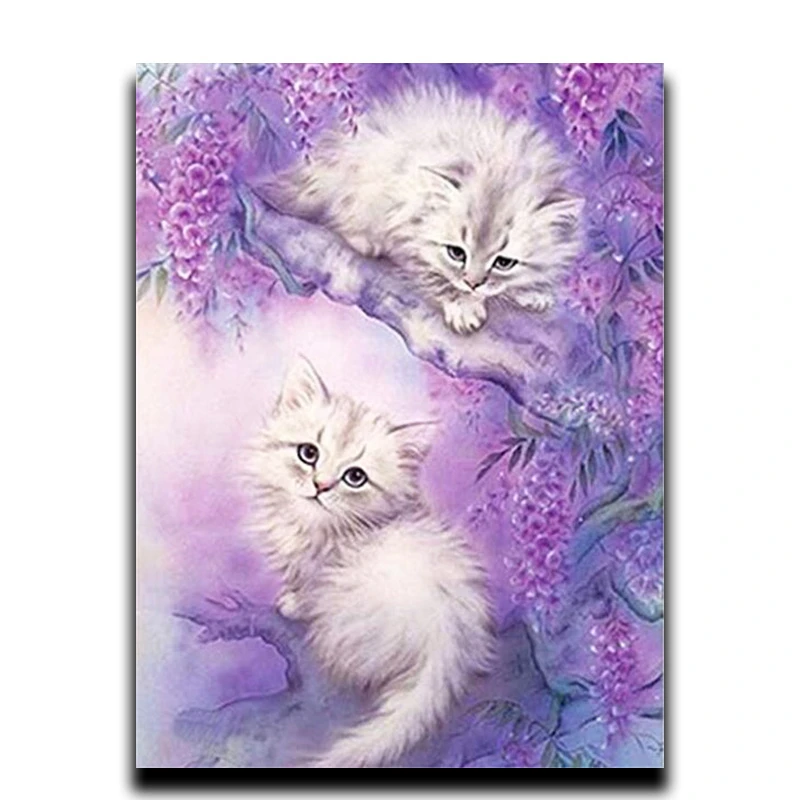 

Diamond cross stitch painting Square Animals \ Round mosaic Round Rhinestones Mouse embroidered Two cute kittens