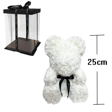25cm with box Мини Роза медведь цветок украшение Искусственные из ПЭ пены розы Букет Свадебная вечеринка Декор Плюшевый цветок сделай сам, поделки ручной работы - Цвет: 25cm with box