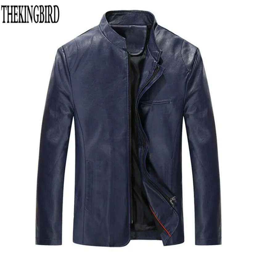 Мужская кожаная куртка на молнии черная тонкая однотонная приталенная из