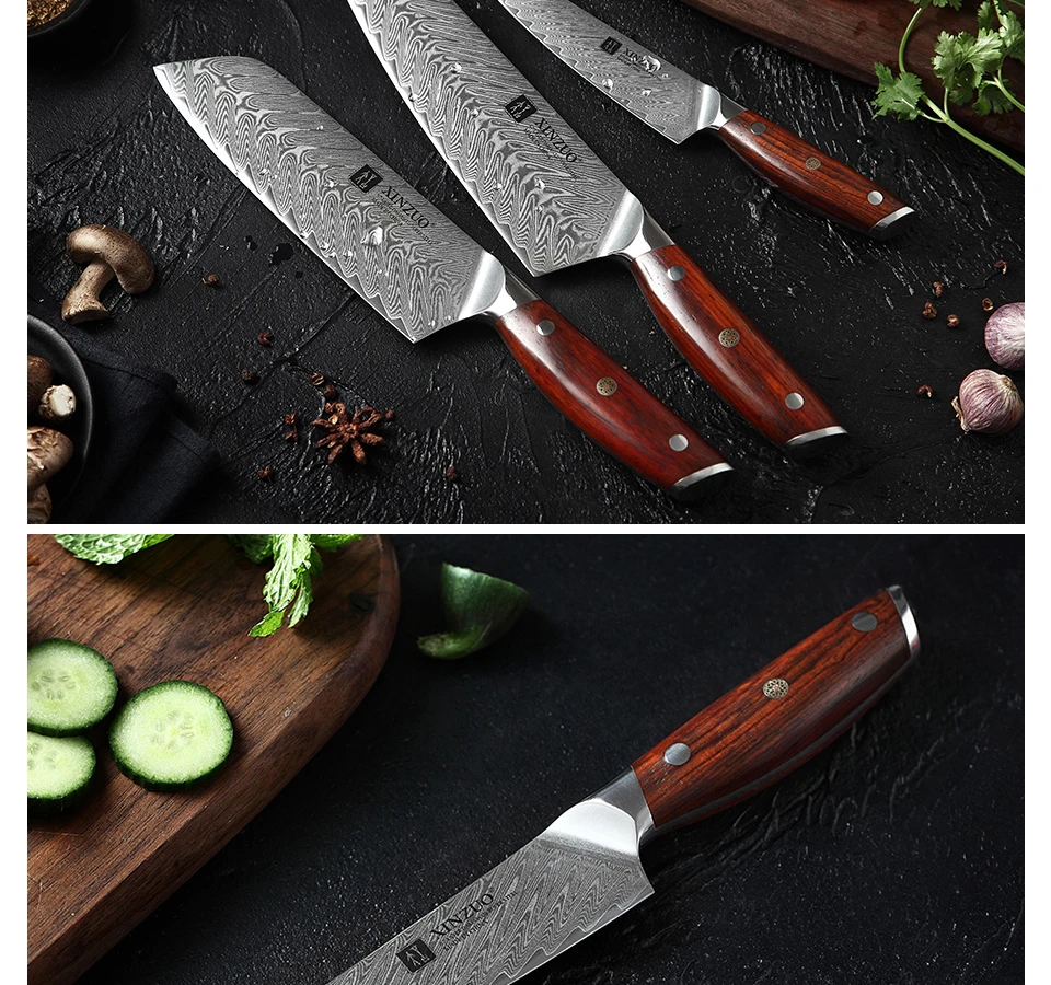 XINZUO 3 шт. наборы кухонных ножей VG10 Дамасская сталь Santoku кухонные ножи шеф-повара острый Кливер ножи для нарезки подарок нож инструменты