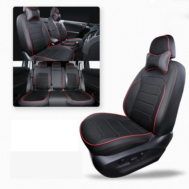 ice silk black red 1 Lsrtw2017 Роскошные волокна кожаные подушки сиденья автомобиля коврик для Volkswagen Tiguan - Название цвета: ice silk black red 1