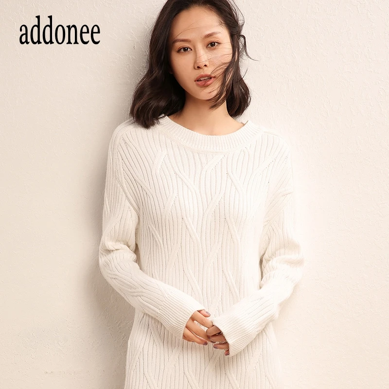 Autumn Winter Women Long Sweater Pullovers Dress O-Neck Thick Large Big Size Loose High Quality Cashmere Wool New Wild Warm | Женская
