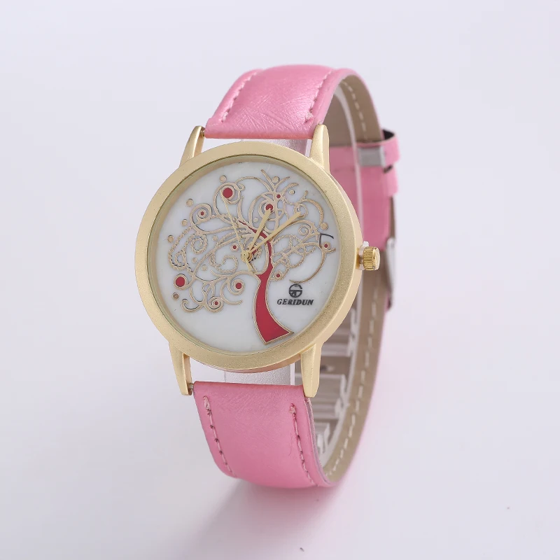 Часы GERIDUN женские модные брендовые кварцевые повседневные кожаные древо жизни