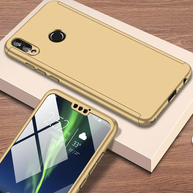 360 градусов противоударный чехол для huawei Y5 Y6 Y7 Pro полное покрытие чехол для телефона на Honor 8A 8C 8X 7A 7C 10 9 8Lite с Стекло - Цвет: gold