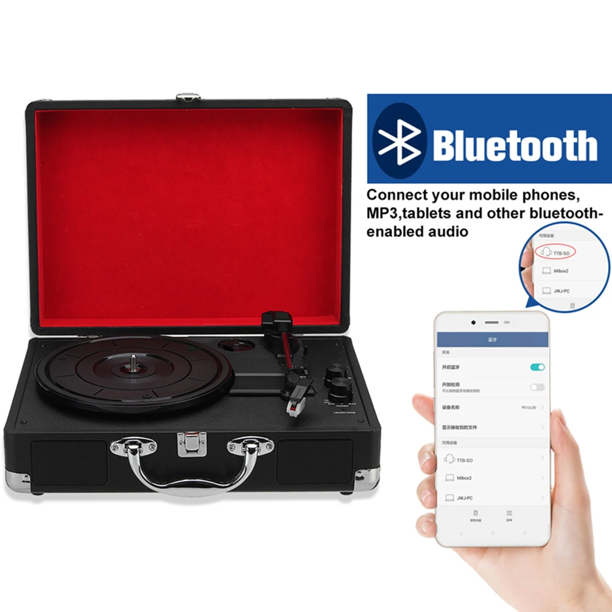 Переносной виниловый чемодан CLCU с Bluetooth 33/45/78 об/мин проигрыватель Lp для записи