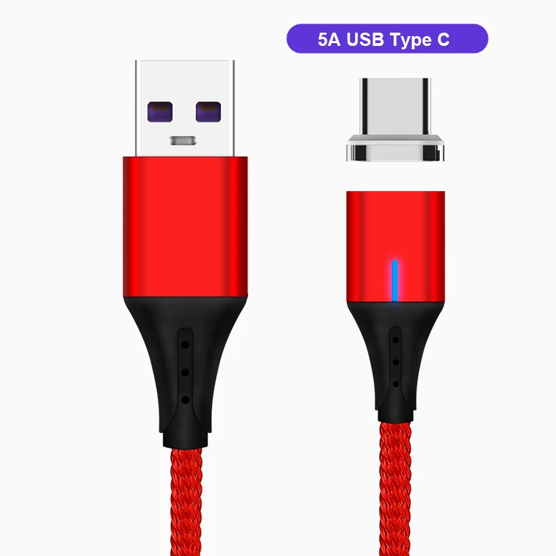 Red Магнитный Кабель с разъемом usb type-C для быстрой зарядки huawei P20 Lite P30 Pro, кабель USB C для samsung Xiaomi, 5A - Цвет: Red