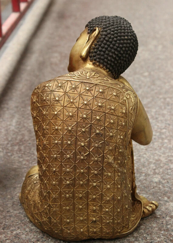 

Collectible bronze S1210 14" Chinese Bronze Gilt Sleep Tathagata Shakyamuni Sakyamuni Buddha Statue Set