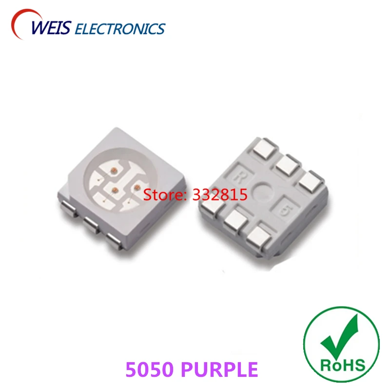 

50PCS 5050 PURPLE LED 80-100mcd 3.0-3.2v UVLED VIOLET 120 angle super bright light beads RoHs Free shipping