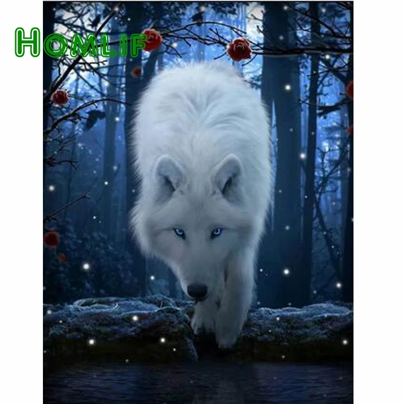 HOMLIF DIY квадратный алмаз вышивка полный картина вышитая бисером белый волк firefly