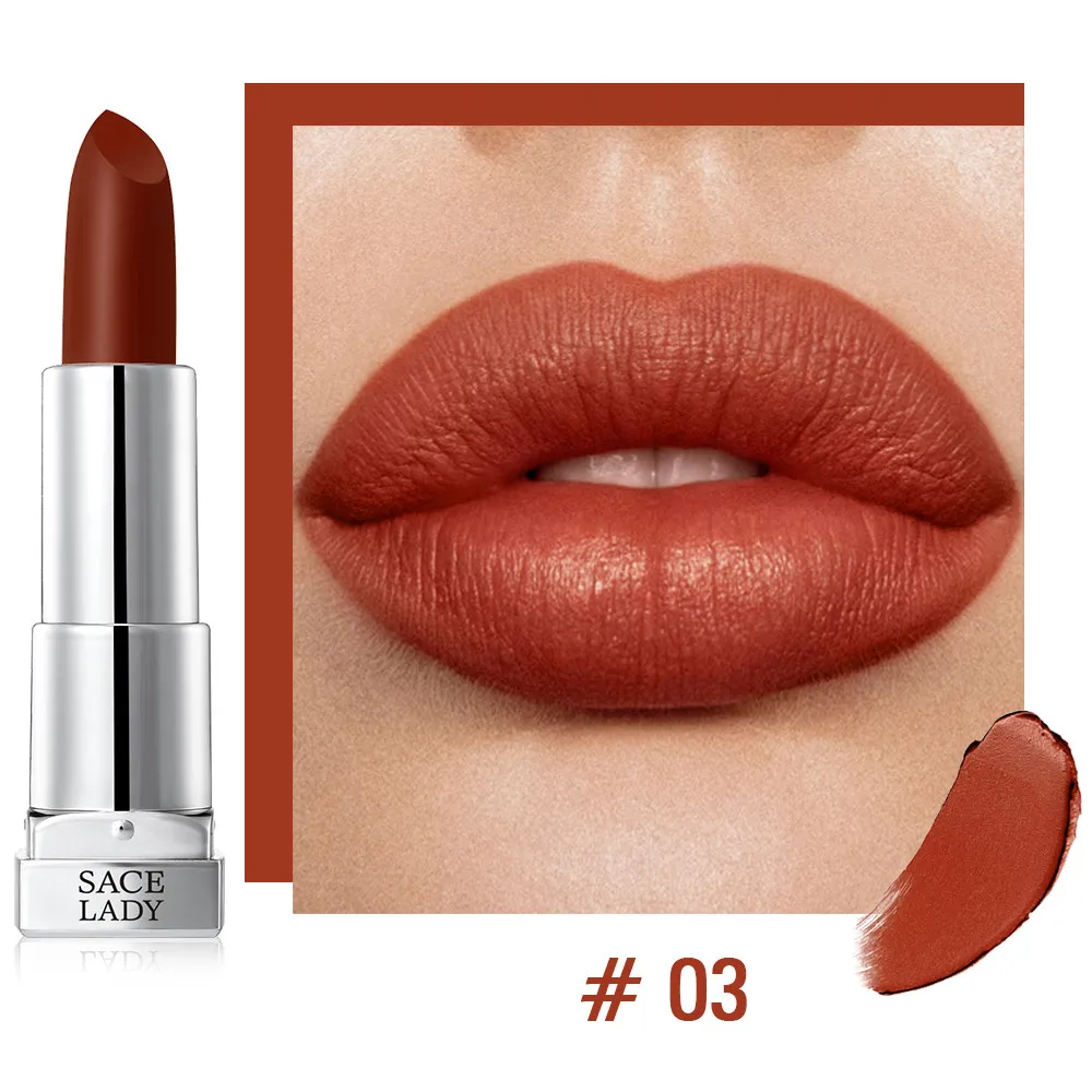 03 SACE LADY Silky Matte Lipstick Makeup Waterproof 9 Colors Pigmented Lip Stick Long-lasting Lips Make Up Nude Beauty Cosmetics - Цвет: 03