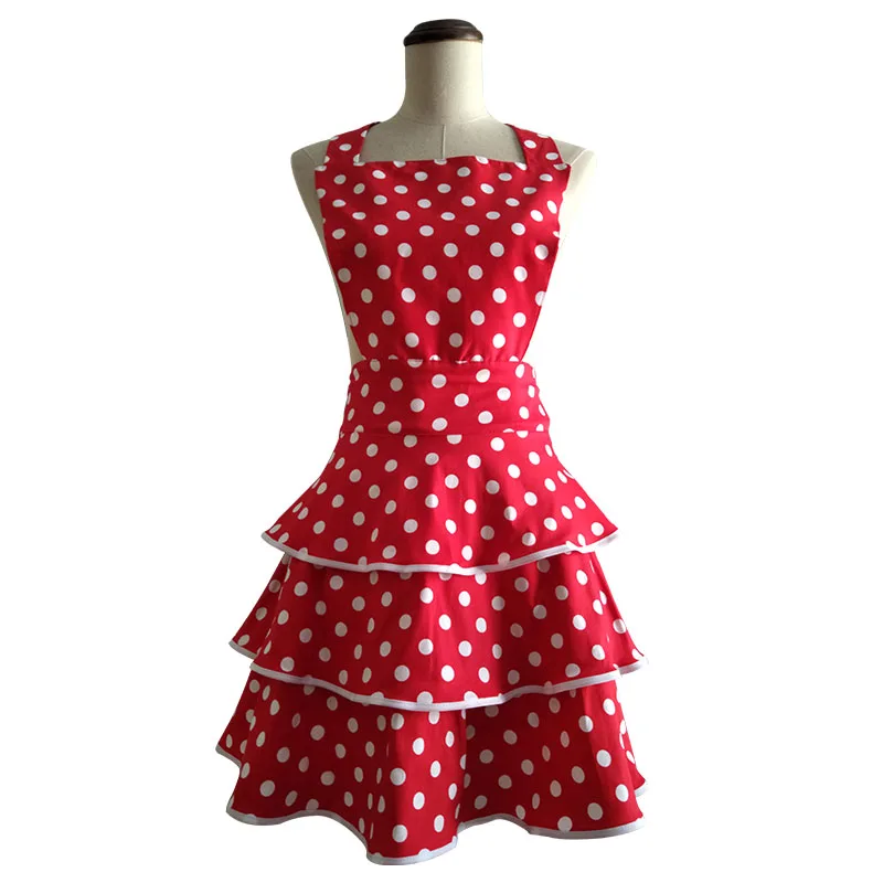 

Bodecin Red Black Polka Dot Retro Woman Kitchen Cooking Baking Party Apron Dress Vintage Avental de Cozinha Divertido Pinafore