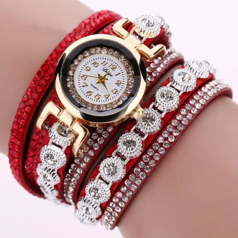 Роскошный кожаный браслет со стразами часы Топ Бренд Алмаз женские кварцевые