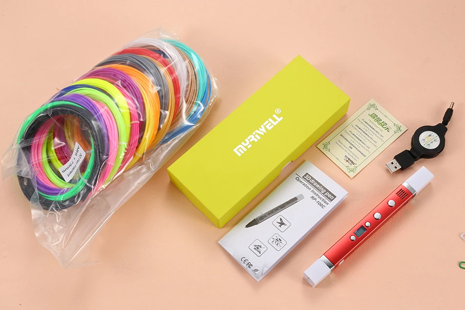 Myriwell 3D Ручка usb зарядка 3D печать Ручка+ 200 м ABS нить светодиодный экран каракули креативная игрушка подарок для детей дизайн рисунок