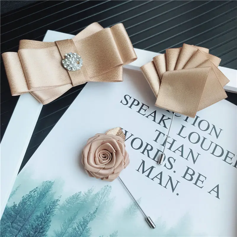 Handmade Bow Tie Set 3 шт., мужские галстуки-бабочки унисекс, стразы, брошь, набор носовых платков, Свадебный костюм, бизнес, Рождественский галстук, галстук, карманный квадратный галстук-бабочка - Цвет: Handmade Bow Tie Set