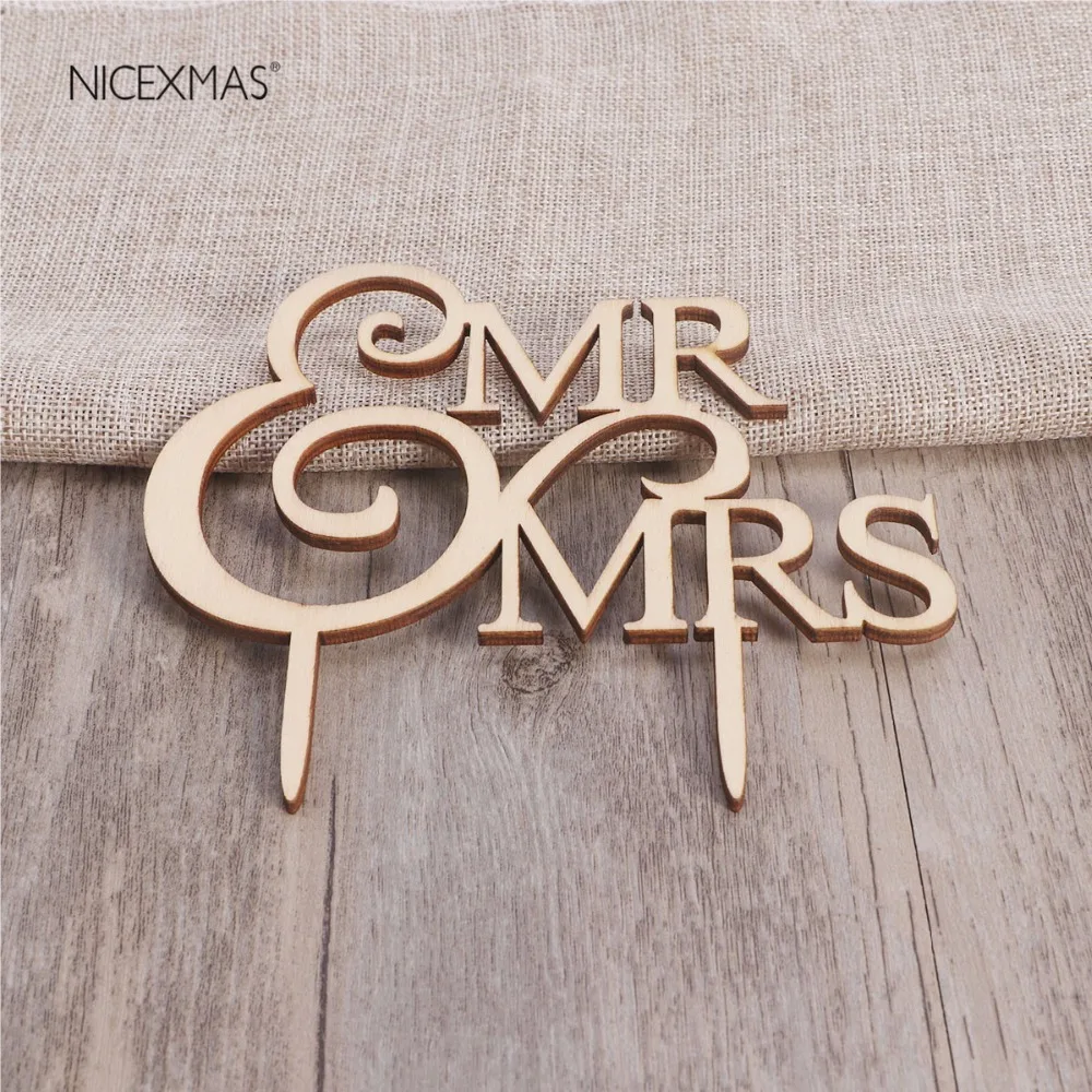 Деревянные палочки для торта Mr & Mrs в форме сердца Топпер свадебного реквизит фото