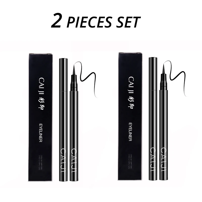 2 Pieces Set Бренд, черный цвет, быстросохнущая жидкая подводка для глаз, карандаш для глаз, водостойкий, стойкий, кошачий стиль, блестящая подводка для глаз, ручка, набор инструментов для макияжа - Цвет: 2 Pieces Set
