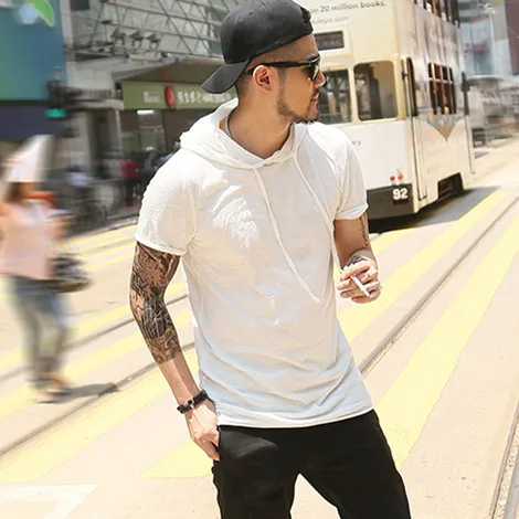 Мужские свободные футболки с капюшоном уличная одежда в стиле ретро для лета