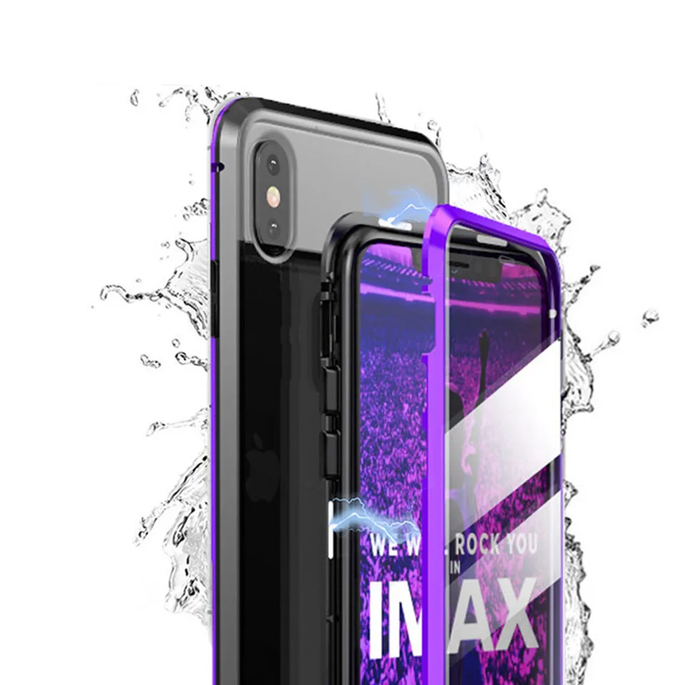 Магнитный чехол для Iphone XS Max X Xr 7 8 Plus xs Роскошный Металлический 360 Полный